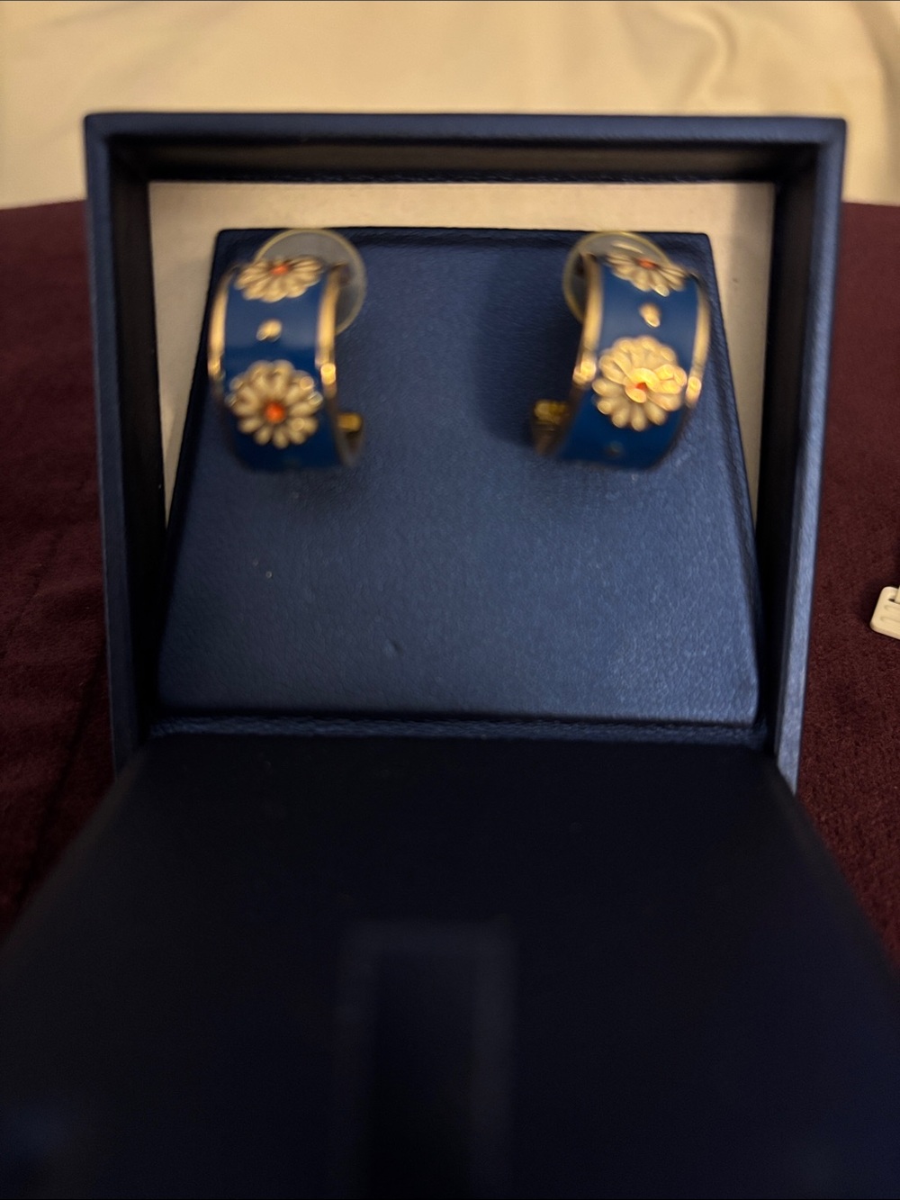 Gold-Tone/blue Daisy Hoop Women's Earrings - Elegant Everyday Style